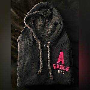 American Eagle Black Hoodie with Pink Logo